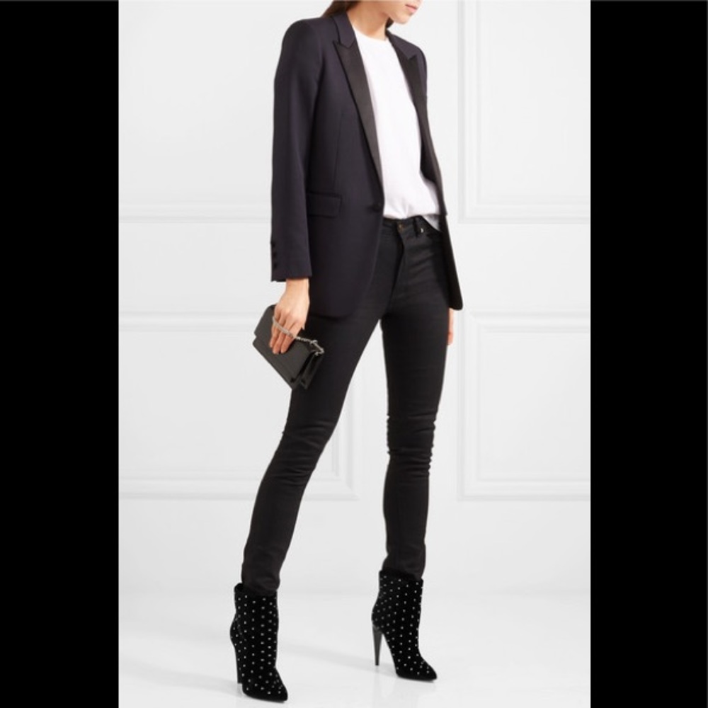 Saint Laurent Freja Crystal Studded Velvet Boots - Picture 2 of 8
